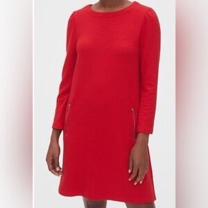 GAP Red Long Sleeve Dress with Zipper Accents